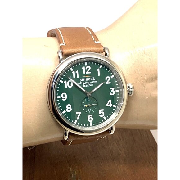 Shinola Men's Watch S0110000038 Runwell Quartz Green Dial Brown Leather 47mm - Picture 13 of 16